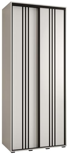 MEBLE KRYSPOL Davos 6 110 Schlafzimmerschrank mit Zwei Schiebetüren - Moderner Kleiderschrank mit Kleiderstange und Regalen - 235,2x110x45 cm - Weiß Weiß Schwarz