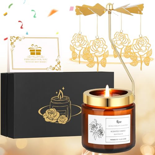 Einzigartige Geburtstagsgeschenke für Frauen, Valentinstagskerzen, Geschenke für Frauen, drehbare Duftkerze, Geschenk für Jahrestag, Muttertag, Geschenke von Tochter, Sohn, Schwester (Rose)