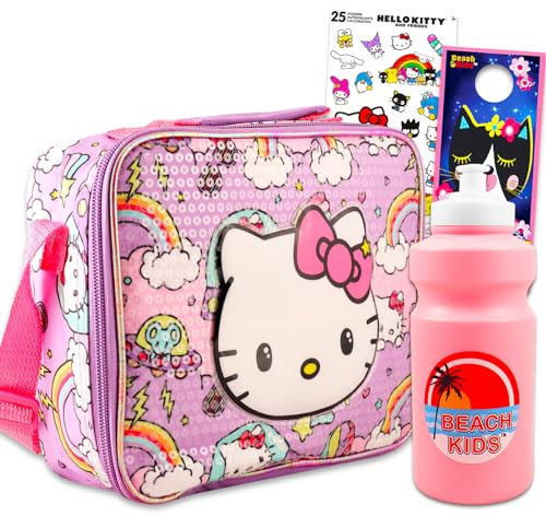 Hello Kitty Lunchbox-Set – Bündel mit Hello Kitty Lunchtasche plus Aufklebern, Wasserflasche, mehr | Hello Kitty Lunchbehälter für Mädchen