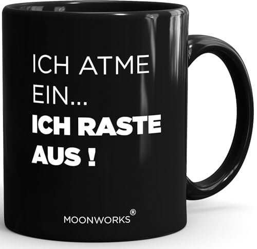 MoonWorks Tasse Spruch Sarkasmus schwarzer Humor Arbeitskollegen Geschenk lustig Bürotasse demotivierender Kaffeebecher Ich atme ein ich raste aus schwarz standard