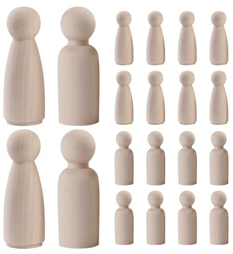 20 Stück Holzfiguren zum Bemalen Spielfiguren Puppen zum Anmalen Holz Familie Figuren Holzkegel Dekoration DIY für Basteln Malen Weihnachten Hochzeit Geburtstag Dekoratio (65 mm)