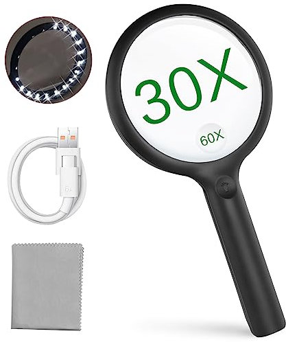 Lupe mit Licht, Leselupe mit Licht für Senioren Groß, Beleuchtete Lupe mit 20 LEDs, 3 Lichtmodi USB Wiederaufladbar,HandLupe für Sehschwäche,Hobbys,Leichtgewicht Vergrößerungsglas (schwarz)