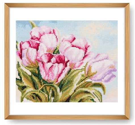 Trimits Large Cross Stitch Kits - Counted Embroidery Needlework for Adults Beginners Kids, Christmas Gifts Wall Art (Frame Not Included), 11 Count, Tulip