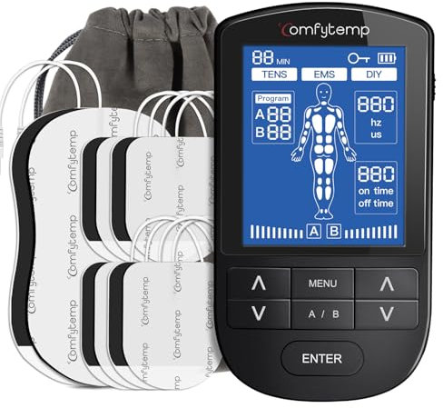 Comfytemp 3-IN-1 TENS Machine for Pain Relief, Dual Channel EMS Muscle Stimulator with 24 Modes, 10 Pads, Rechargeable TENS Unit for Back, Knee, Hip, Endometriosis, Sciatica, Fibromyalgia, Period Pain