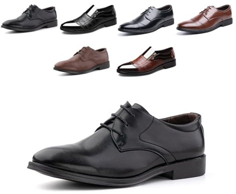 Derby Schuhe Herren Oxford Anzugschuhe Lederschuhe Business Schuhe Formale Brogues Schnürschuhe Klassischer Schnürhalbschuhe G/XZ702 Schwarz 42