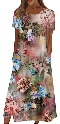 Kleid Damen Elegant Glitzer Sommerkleider Italienische Mode Leichte Freizeitkleid Mit Taschen Ballkleider Lang Wickelkleid Boho (2-Wine, XXL)