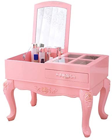 Tocador de maquillaje Tocador multifunción, minitocador con espejo abatible y tapa de cristal transparente, cajón, armario de dormitorio, complemento perfecto Mesa de Maquillaje/Tocadores(Color:White)