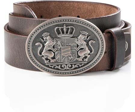 Schöneberger Trachten Couture Herren Trachtengürtel aus Leder, Lederhosen Gürtel mit Bayern-Löwen Wappen für Oktoberfest – Lederhosen Gürtel braun Lukas