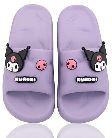 Roffatide Kuromi Hausschuhe Niedliche Unisex-Duschpantoffeln Rutschfeste schnell trocknende Badesandalen Strandpantoffeln Lila 38-39