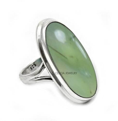 Large Oval Gemstone Handmade Jewelry, 925 Sterling Silver Tribal Ring, Engagement Gifts for Couples, Birthday Gifts for Men, Fathers Day Gifts, Promise Ring, Mens Gifts (Size 9, Prehnite)