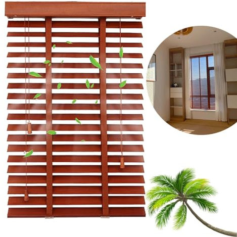 Jalousetten Innen Außen,Holzjalousien Für Fenster,Sonnenschutz/Verdunkelung/Wärmedämmung/Sichtschutz Vorhänge Jalousie,Natur Echtholz Jalousette 50mm Lamellen,Anpassbar,W×H-50×150(20 * 59in)