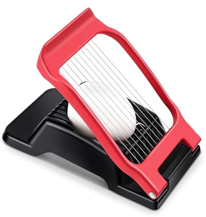 Yuzxaun Egg Slicer, Egg Slicer for Hard Boiled Eggs, Stainless Steel Wire Egg Slicer, Heavy Duty Aluminium Egg Cutter Dishwasher Safe for Egg Strawberry Soft Fruit,Black & Red