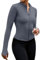 EFFAN Sportjacke Damen Yoga Shirt Langarm Tops Fitness-Bekleidung Gym Jacke Eng Klamotten Pilates Sport Outfit Laufshirt Oberteil Graublau S
