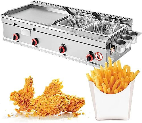 MAHNFEID Freidora a Gas Comercial Freidora de Acero Inoxidable, Freidora a Gas de Acero Inoxidable, Freidora a Gas Comercial Freidora con Cesta para Restaurante Comercial Equipo de Cocina para el Hog