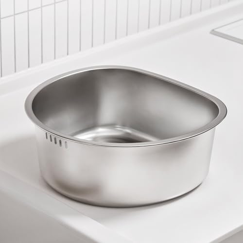 WAGENSTEIGER D-Shaped Stainless Steel Dishpan, Kitchen Sink Wash Basin Tub for Dishes, Vegetables & Fruit, Heavy Duty Metal Dish Tub (8.45 Qt)