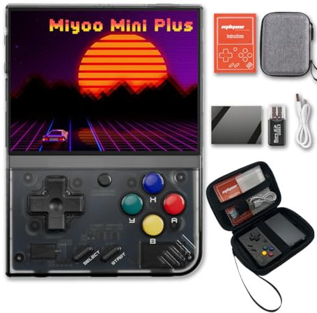 Miyoo Mini Plus Console di gioco portatile da 3,5 pollici 640 x 480 IPS 3000 mAh Miyoo-mini+ con custodia portatile nero trasparente
