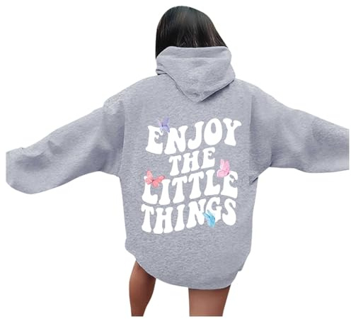 Qzeanxy Rückenprint Hoodie Damen Vintage Kapuzen-Sweatshirt Party-Kapuzen Casual Outdoor Street Top Taschen Bedrucktes Sweatshirt Langarm-Shirt Langarm-Sweatshirt Oversize Pullover Kapuzenpullover