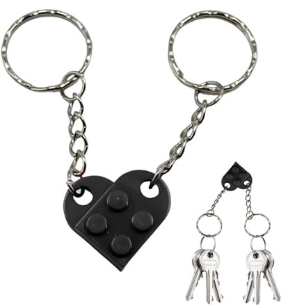 2 Pcs porte clef couple,porte clé couple,Porte Clef Couple Coeur,porte-clés pour couple avec véritables briques,Porte Cle Amour,cadeaux Valentin Anniversaire,Idee Cadeau Couple Noël pour Femme Homme