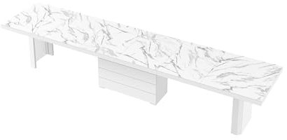 Design Esstisch HE-444 Marmor Natur/Weiß Hochglanz ausziehbar XXL 160 cm bis 412 cm Esszimmertisch für 16 Personen Kitchentable Funktionstisch Ausziehtisch Esszimmer Tisch Esszimmermöbel
