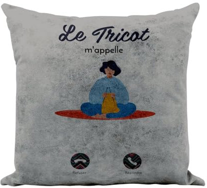 Fabulous Kissenhülle, Kunstleder, Grau, Motiv: Strickmuster heißt Haus, Freizeit, 40 x 40 cm, Leder-Haptik