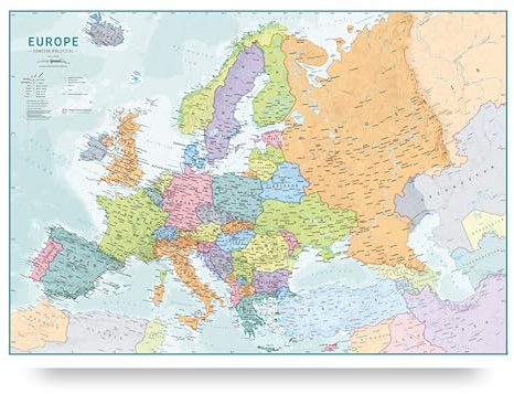 Europe Wall Map Political - Educational Learning - Laminated - 59 x 42 cm | Maps International - Aktualisiert 2026
