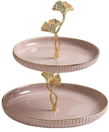 Jumuao 3-stöckiger Kuchenständer,runder Porzellan Obst Etagere Tortenständer,Cupcake-Halter, Gebäck gestuftes Serviertablett für Weihnachten Hochzeit Geburtstag Babyparty (Rosa L(A), 2 Etagen)