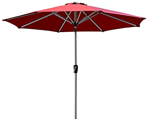 Grand parasol de plage rouge de 2,7 m avec mécanisme à manivelle portable et imperméable en aluminium + tissu polyester