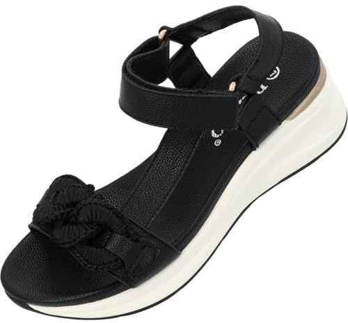 Palado Sandalen Damen Gyapon - bequeme Sandaletten - modische Sommerschuhe - elegante Pantoletten Schwarz UK7 - EU40