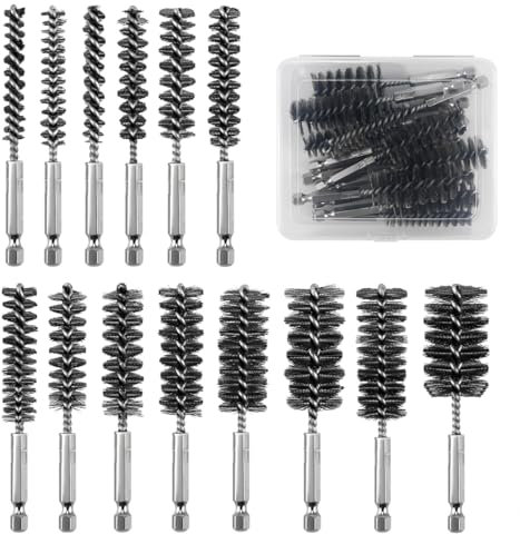 14 Pièces Brosse Metallique pour Perceuse, 14 Différentes Tailles Brosse Perceuse Nettoyage, avec Poignée de 6,35 mm à Tige Hexagonale, pour Tubes et Ports