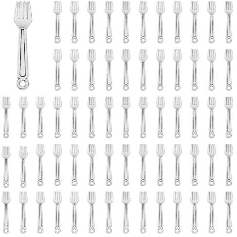 DICOSMETIC 100Pcs Fork Charm Bulk Kitchen Theme Charm Alloy Tableware Pendants Metal Cooking Charms Antique Silver Big Pendant for DIY Craft Jewelry Making Necklace Bracelet Earring