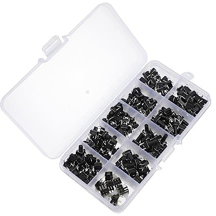 JECOMPRIS 180 Pièces Kit D'interrupteur à Bouton-poussoir Micro Bricolage Boutons Momentané Tactile Pousser Kit Electronique Mini Commutateur De Bouton-poussoir Bouton Miniature Noir Cuivre