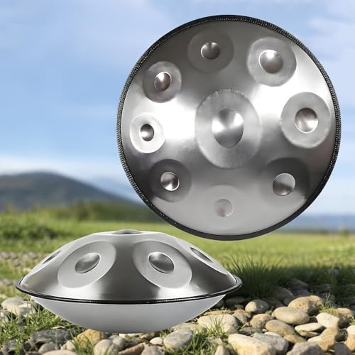 22 Zoll Handpan Drum Professionelles 12/10/9-Ton Percussion-Instrument in D-Moll, 432Hz 440Hz | Ständer, Koffer, Schlägeln/Steel Tongue Drum | für Studio, Bühne, Therapie(Silver,432HZ/12Note)