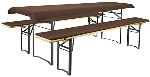 Brandsseller Auflagenset für Bierzeltgarnituren 3-teilig 2 Bankauflagen gepolstert 220x25 cm und 1 Tischdecke 240x90 cm für alle gängigen Festzeltgarnituren Bierbankauflagen Outdoor - Braun