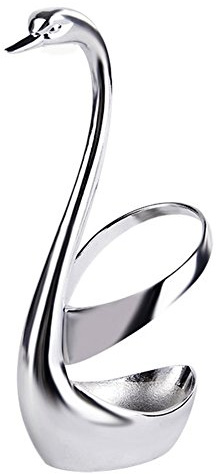 Fixuk Creative Stainless Steel Fruit Food Fork Spoon Knife Cutlery Swan Base Holder (Silver)