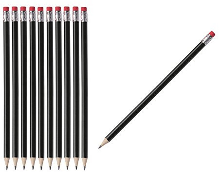25 Bleistifte mit Radierer / HB / ohne Herstellerlogo / Farbe: lackiert schwarz