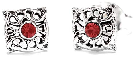 WINDALF Celtic Ohrstecker SIANNA Ø 0.7 cm Keltischer Knoten Roter Stein Bohemia Ohrschmuck 925 Sterlingsilber