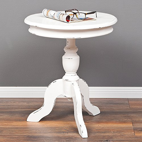LEBENSwohnART Beistelltisch TIGA D50cm weiß Landhaus Shabby Chic Couchtisch Tisch rund