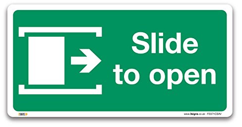 Slide to open right Fire exit Sign, Plastic or Vinyl Sticker, British Standard Fire Safety Door Signs (Self-adhesive Vinyl, 200 x 100mm)