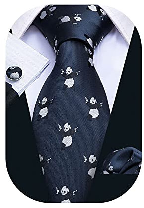 Barry.Wang Juego de corbata para hombre, diseño de cachemira, cuadrado, para hombre, corbata de seda, diseño de boda, Panda Blue 5062, Taille unique