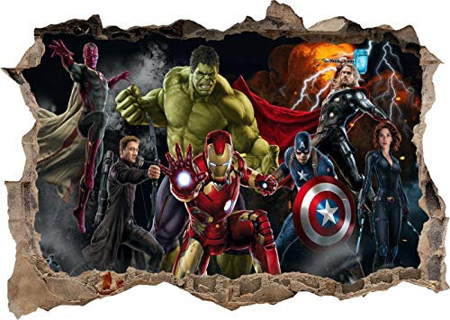 TOP PRINTS Marvel Avengers Super Heros Hulk Iron man 3D Window Smashed Wall Sticker Poster Decal Mural Bedroom Art 662 (65x40cm)