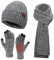 Herren Winter Warm Beanie Mütze Lange Schal und Touchscreen Handschuhe Set mit Fleece Gefüttert Wintermütze Strickmütze Rutschfeste Winterhandschuhe Schals Geschenk für Männer, A Grau