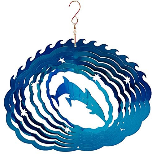 Dundee Deco W1210 Windspiel in Geschenkbox – 3D hängend Indoor Outdoor Garten Dekoration – Mandala – Delfine Sterne – Blau – 30,5 cm – Einzigartige Geschenkidee, Souvenir, Geschenk