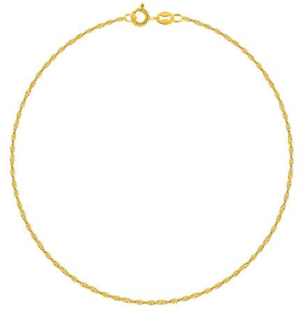 PLANETYS - Chaîne de Cheville Argent 925/1000 Plaqué Or Jaune 18 Carats Maille Singapour Largeur: 1 mm