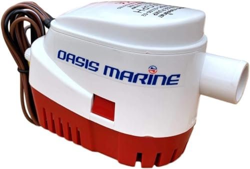 OASIS MARINE 1100 GPH Automatic Bilge Pump 12v with Built-In Sump Pump Float Switch - Water Bilge Pumps for Boats with 1-1/8 Hose Outlet - All-In-One Auto Submersible Pump and Integrated Float Switch