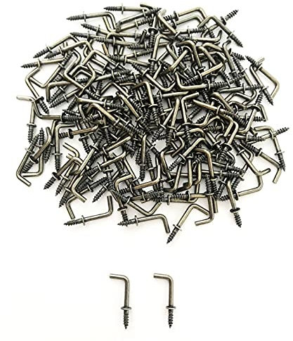 IDEALSV 1,27 cm kleine antike Messing-Schraubhaken, L-förmige Haken, Vintage-Bronze, 1 Form, rechtwinkliger Haken, 7 Formen, Medaillen-Schraubhaken (100 Stück)