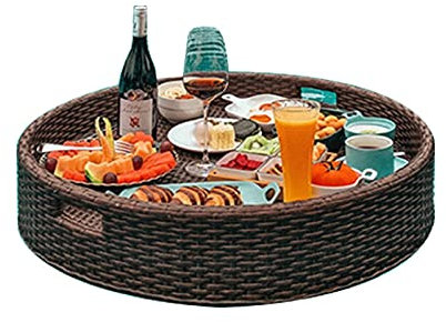 PANJAZE Bandejas de sirviendo flotantes Barra de mesa redonda, bandeja flotante, flotadores de piscina, para barras de arena, spas, baño y fiestas |Bandeja flotante para piscina Sirviendo bebidas, bru