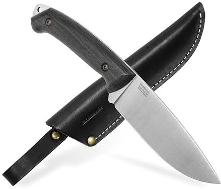 BPS Knives Savage - Coltello Bushcraft con Lama Affilata a Lama Fissa in Acciaio al Carbonio con Fondina in Pelle - Coltelli da Campeggio Outdoor e da Sopravvivenza