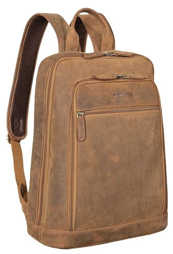STILORD 'Watson' Laptop Backpack 15.6 inch Leather Daypack Large Vintage Rucksack Bag Business Backpack Office Bags XL in Genuine Leather, Colour:tan - Dark Brown