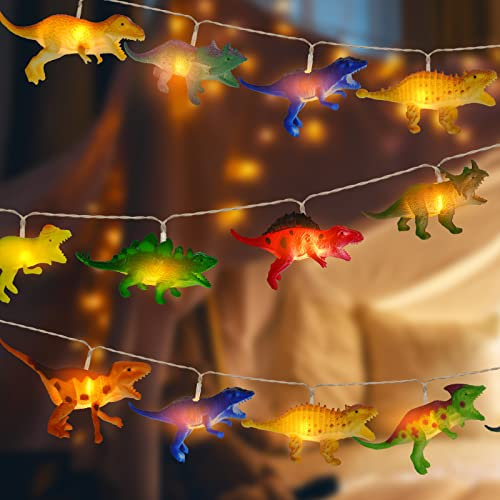 Lichterkette Kinderzimmer Junge, Vegena 10er LED Dino Lampe, Batterie Nachtlicht Dinosaurier Figuren Set Licht Nachttischlampe für Kinder Mädchen Kindergeburtstag Geschenk Baby Zimmer Party Dekoration