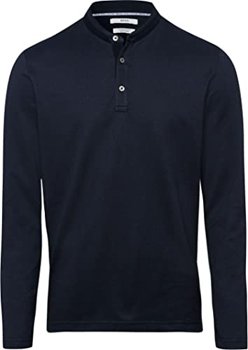 BRAX Poloshirt Pollux Langarm Stehkragen geknöpft Muster Nachtblau